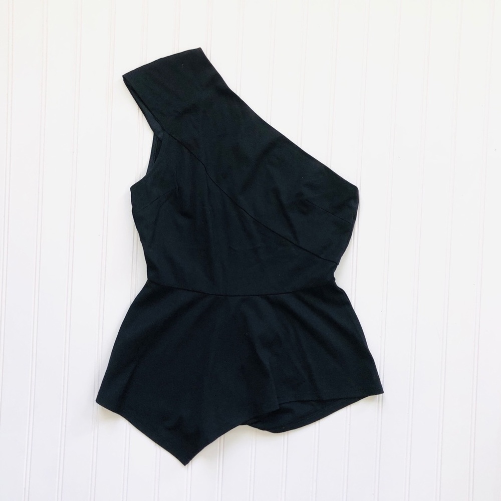BCBGMaxazria Gena One Shoulder Asymmetrical Top Black